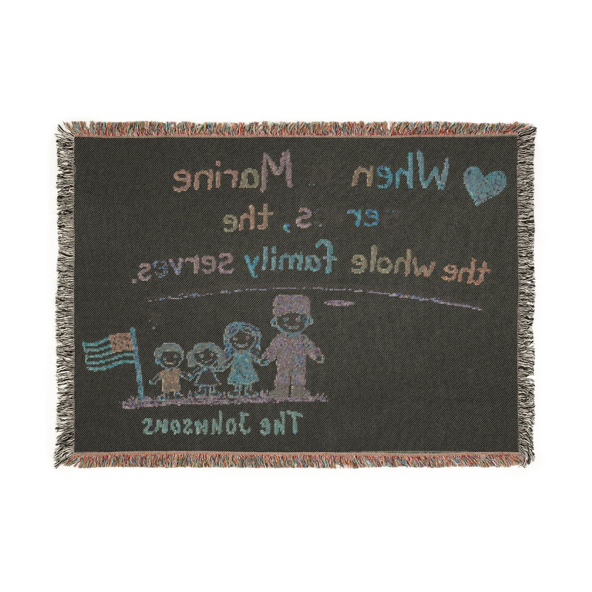 Marine Family Woven Blanket — “When a Marine Serves, the Whole Family Serves” Personalized Throw