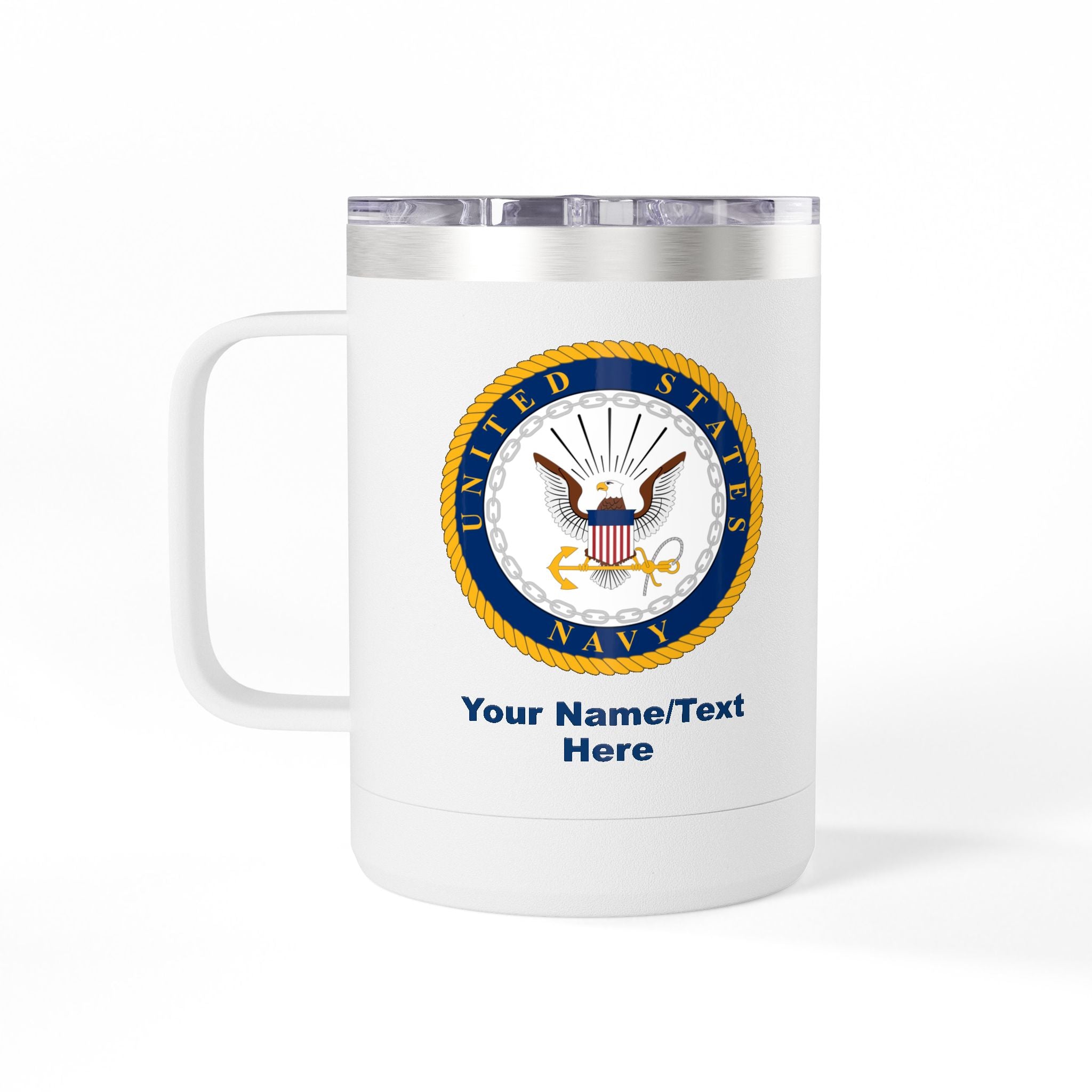 Custom U.S. Navy 15oz Travel Mug – Personalized Insulated Coffee Tumbler with Navy Seal, Name, Rank & Ship (6 Colors)