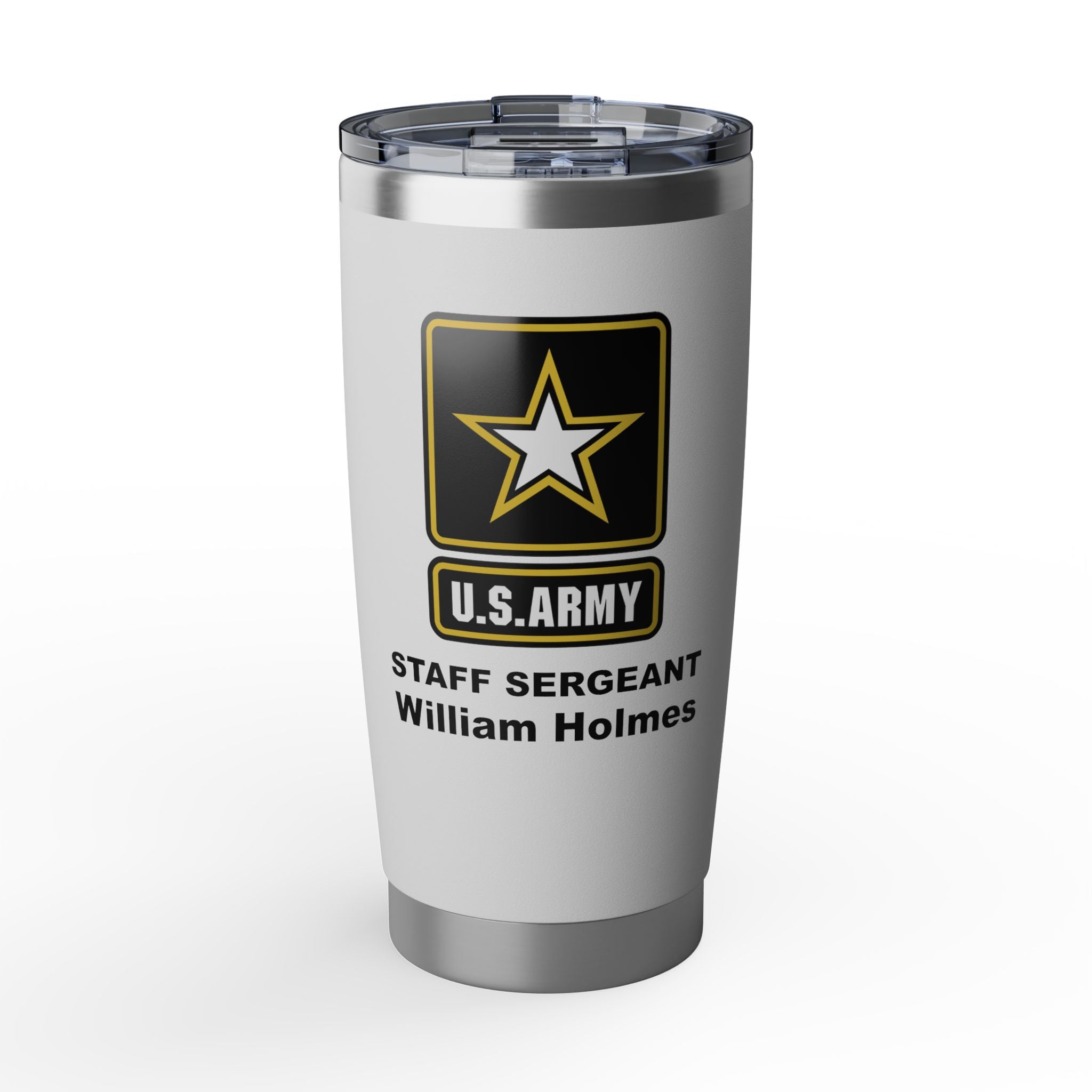 Custom U.S. Army 20oz Tumbler – Personalized Military Travel Mug with Rank, Name or Message
