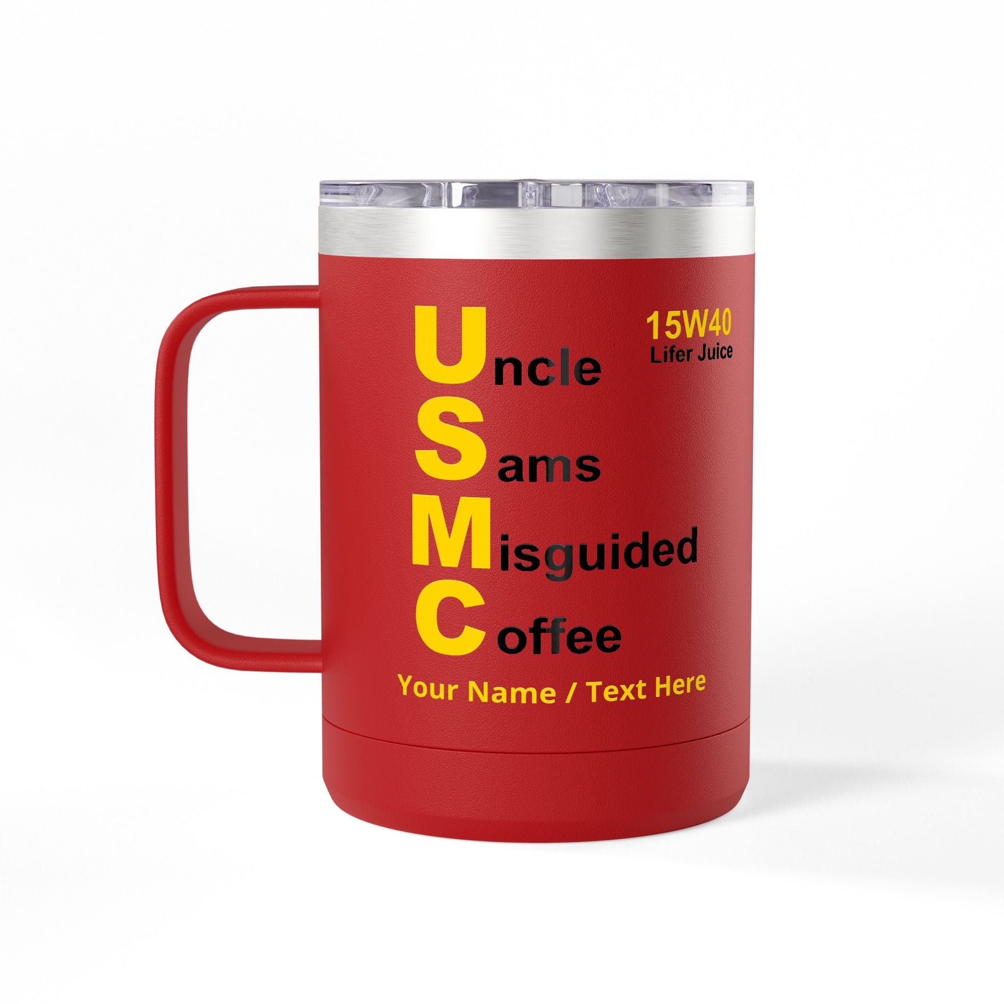Custom USMC 15W40 Coffee Mug – Personalized “Uncle Sam’s Misguided Coffee” Marine Corps 15oz Travel Tumbler