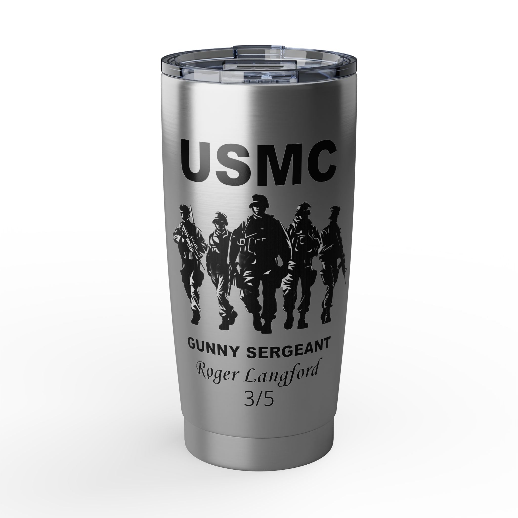 Custom USMC Warfighters 20oz Tumbler – Personalized Marine Corps Unit Cup with Rank, Name or Message