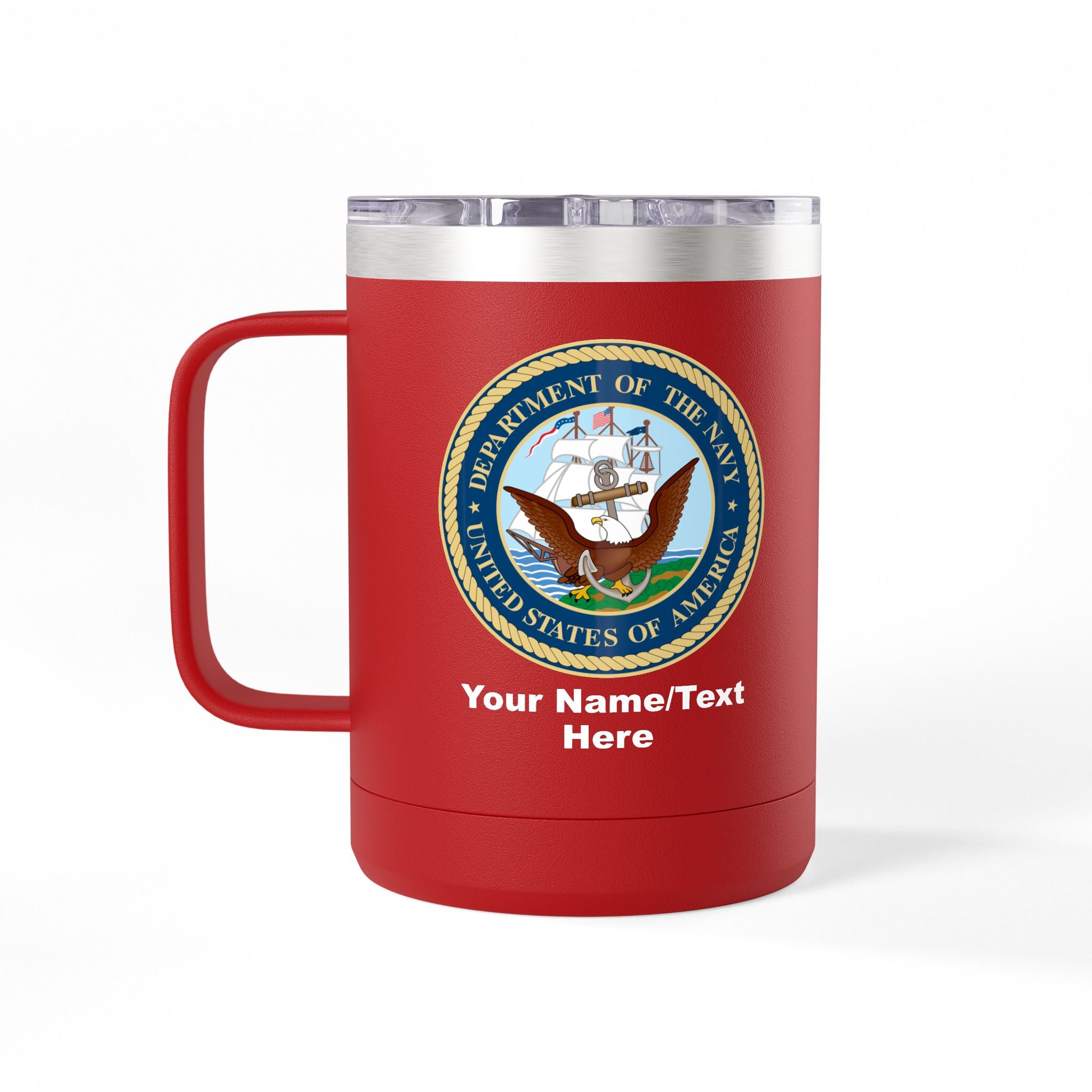 Custom U.S. Navy 15oz Travel Mug – Personalized Military Insulated Coffee Tumbler with Name, Rank or Ship