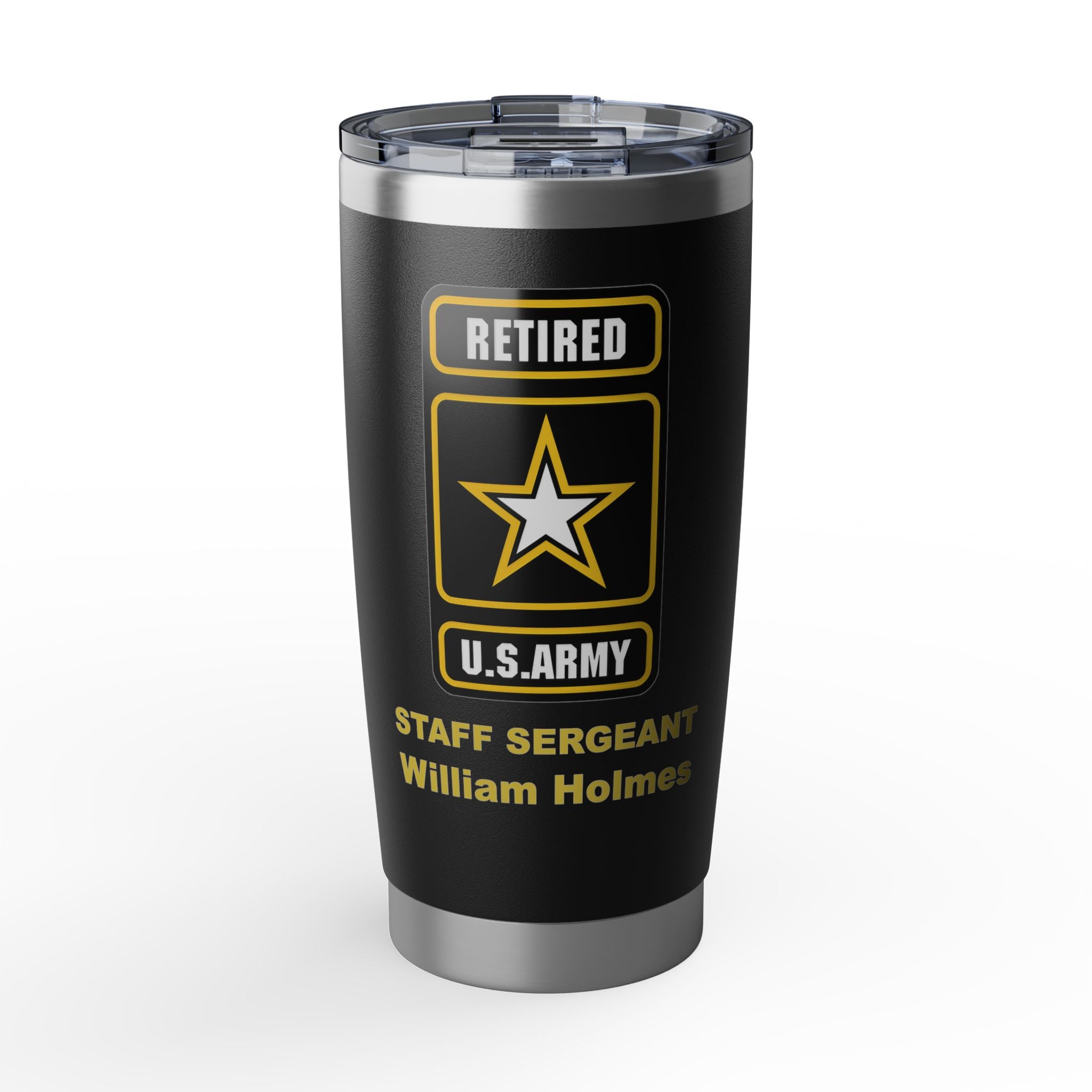 Custom U.S. Army Retired 20oz Tumbler – Personalized Military Retirement Travel Mug with Rank, Name or Message