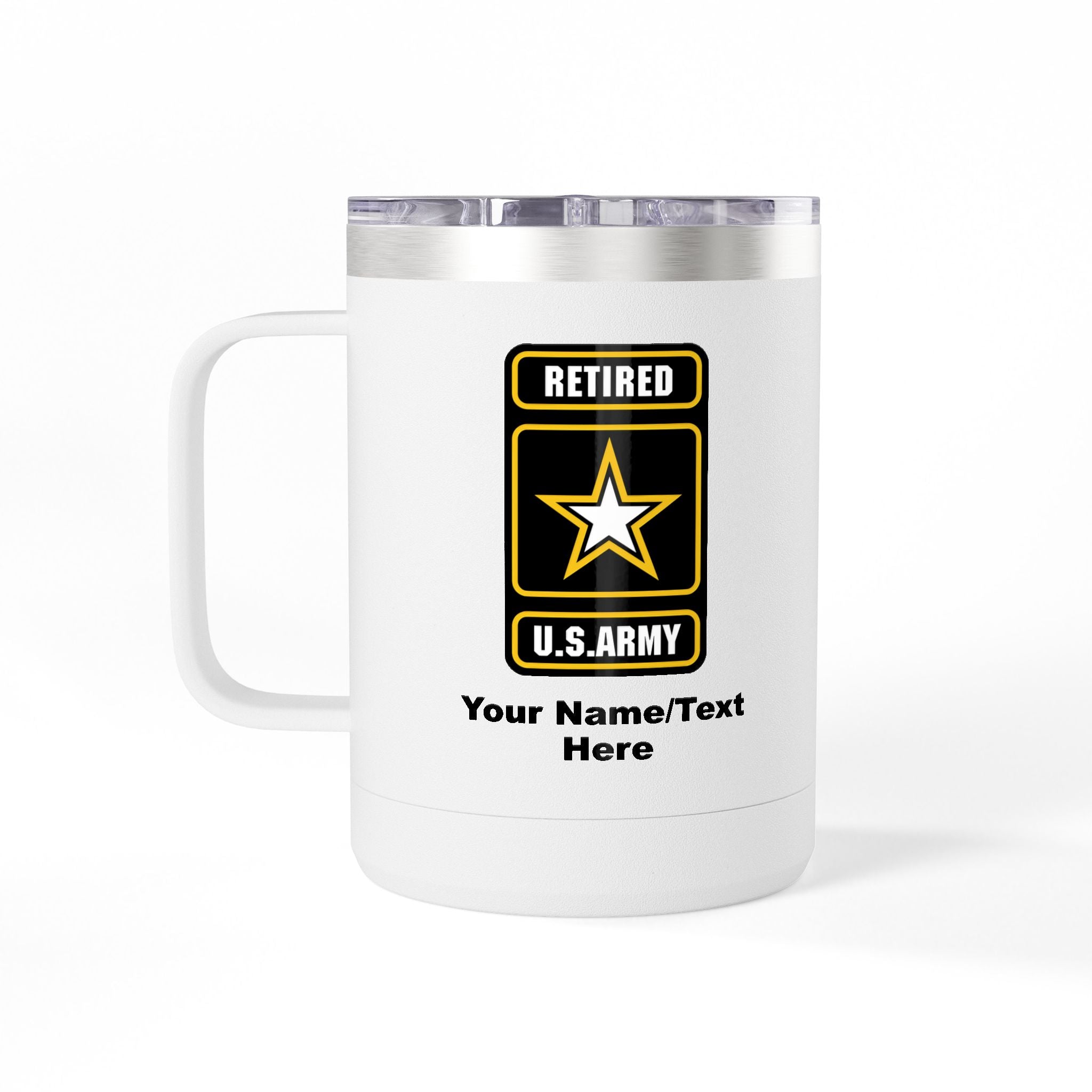 Retired Army Logo Personalized  Insulated 15oz Travel Mug Tumbler