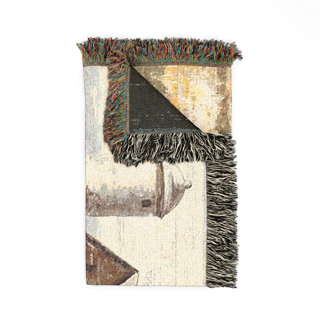 Rustic Barn Farmhouse Woven Blanket – Vintage Country Cotton Throw – Patriotic Farmhouse Decor