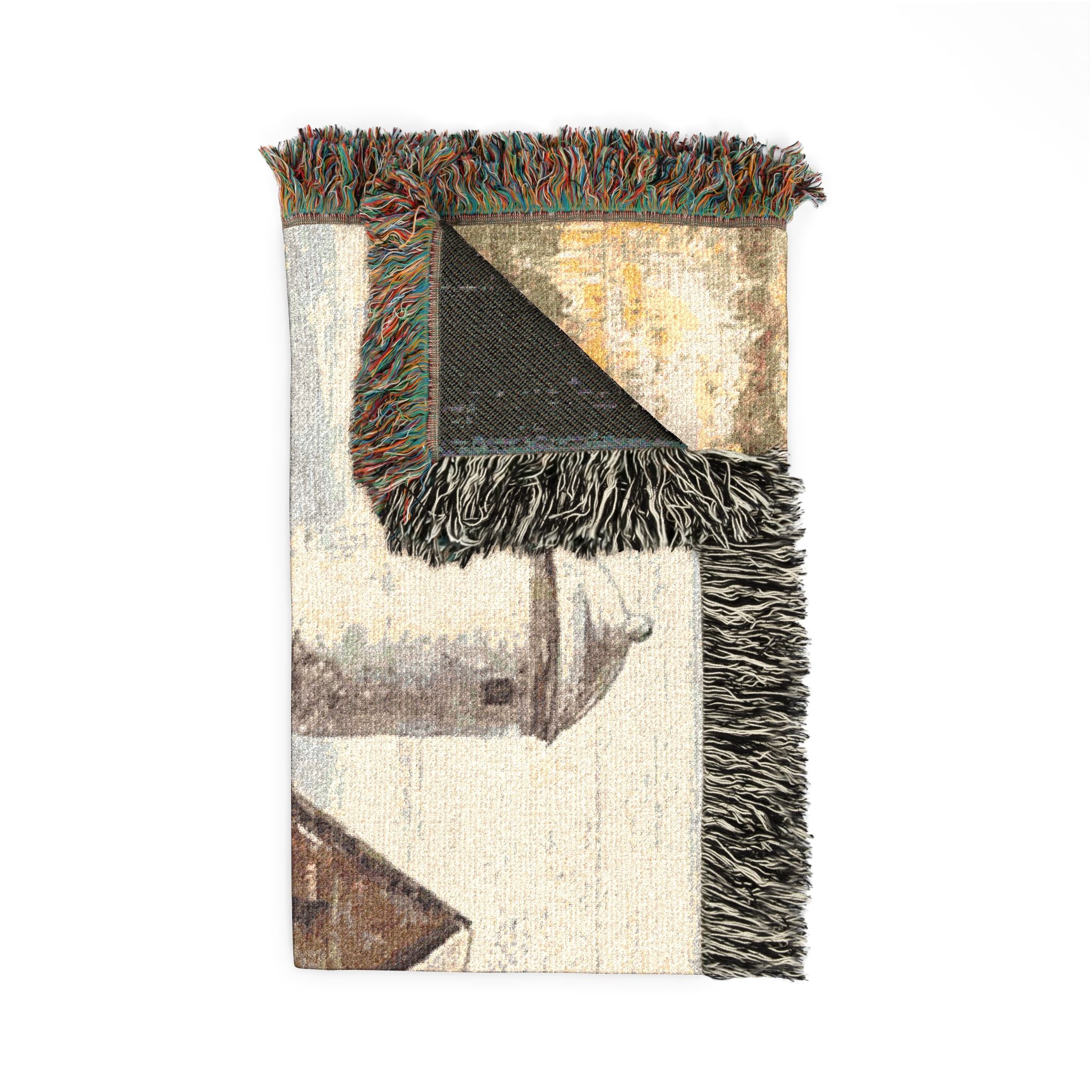 Rustic Barn Farmhouse Woven Blanket – Vintage Country Cotton Throw – Patriotic Farmhouse Decor