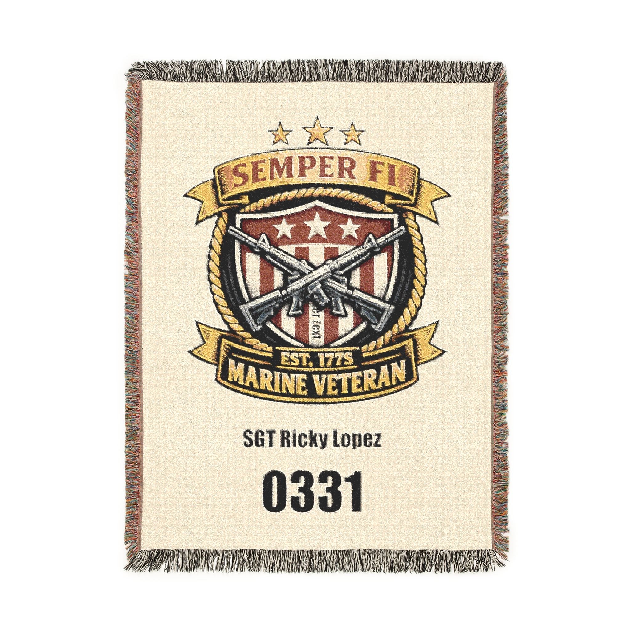 Vintage Military Emblem Woven Blanket — Custom Badge Throw (Includes Serial Number)