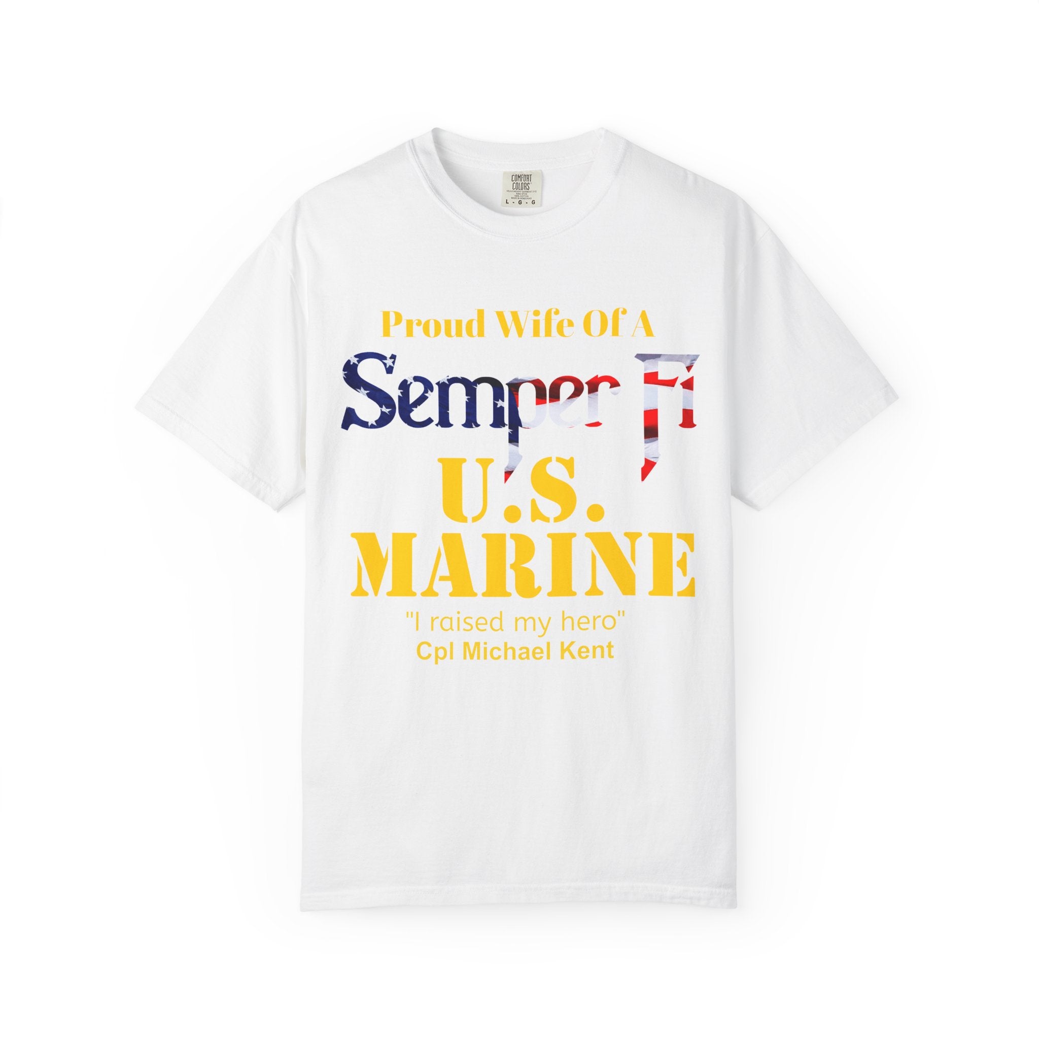 Personalized Marine Wife Gold Letters Shirt – Custom Semper Fi USMC Tee | Proud Military Spouse Gift | Comfort Colors 1717