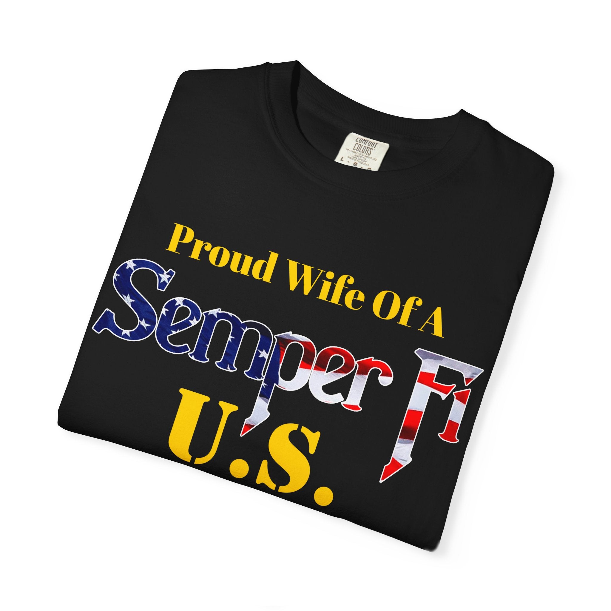 Personalized Marine Wife Gold Letters Shirt – Custom Semper Fi USMC Tee | Proud Military Spouse Gift | Comfort Colors 1717