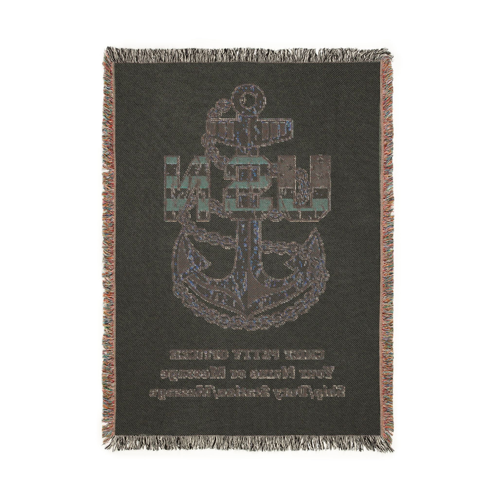Custom U.S. Navy (USN) Anchor Woven Blanket – Personalized Navy Rank, Name & Ship Gift – Navy Veteran Blanket