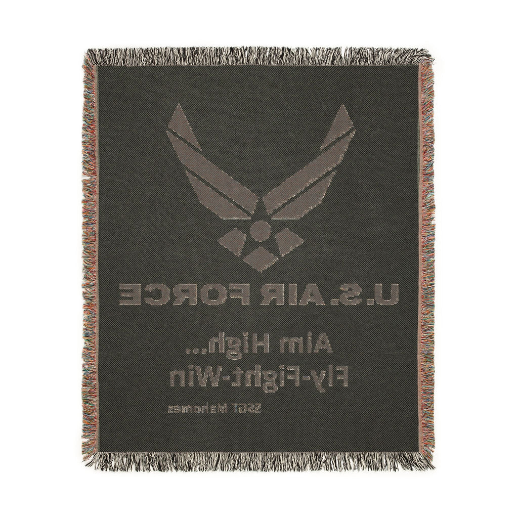 Custom U.S. Air Force Aim High Woven Blanket – Personalized USAF Military Gift with Name & Rank