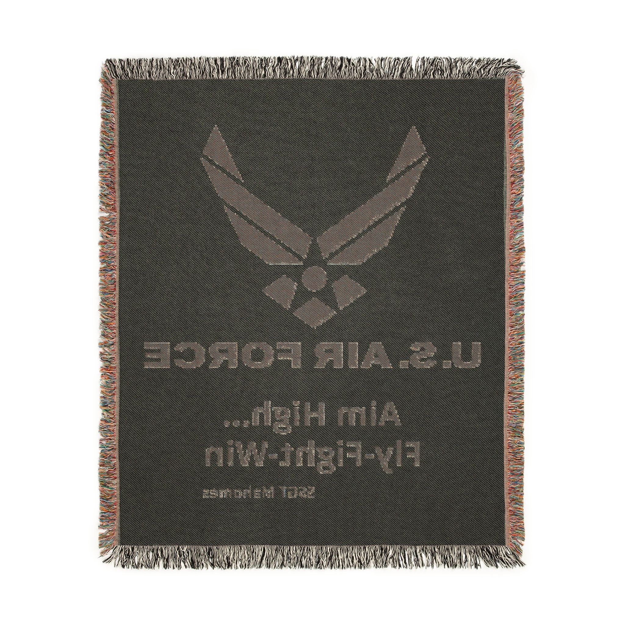 Custom U.S. Air Force Aim High Woven Blanket – Personalized USAF Military Gift with Name & Rank