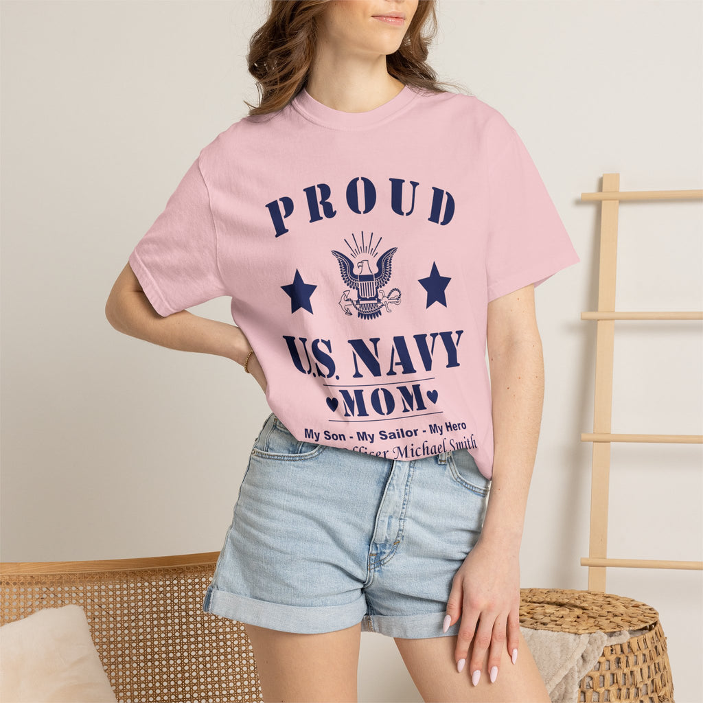 Custom Proud Navy Mom Comfort Colors T-Shirt – Personalized U.S. Navy Mom Shirt with Name, Rank & Ship