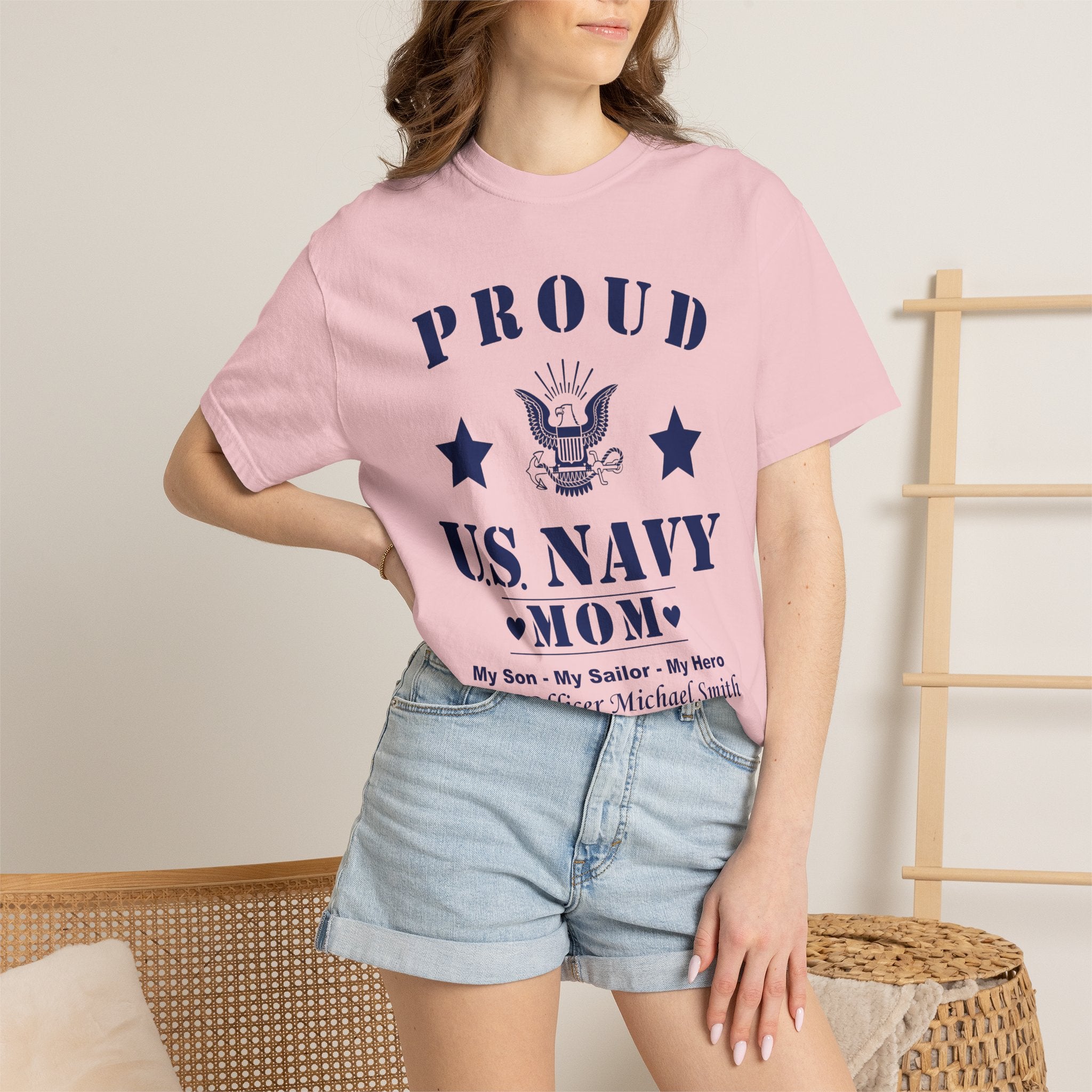 Custom Proud Navy Mom Comfort Colors T-Shirt – Personalized U.S. Navy Mom Shirt with Name, Rank & Ship