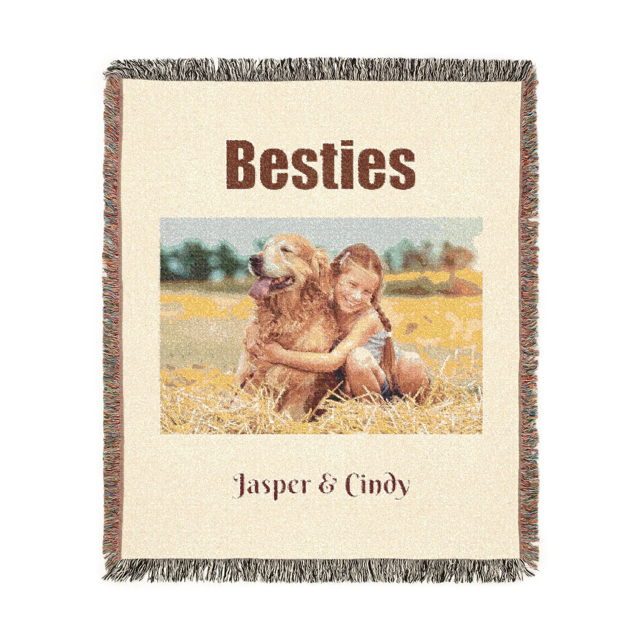 Besties Woven Blanket — Custom Pet Photo Woven Blanket – Personalized Dog & Cat Cotton Throw (3 Sizes)