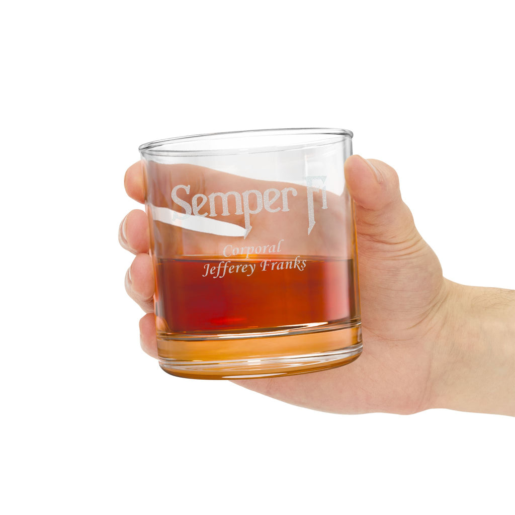 Custom Engraved USMC Semper Fi Whiskey Glass – Personalized Marine Corps 10.5oz Rocks Glass Gift