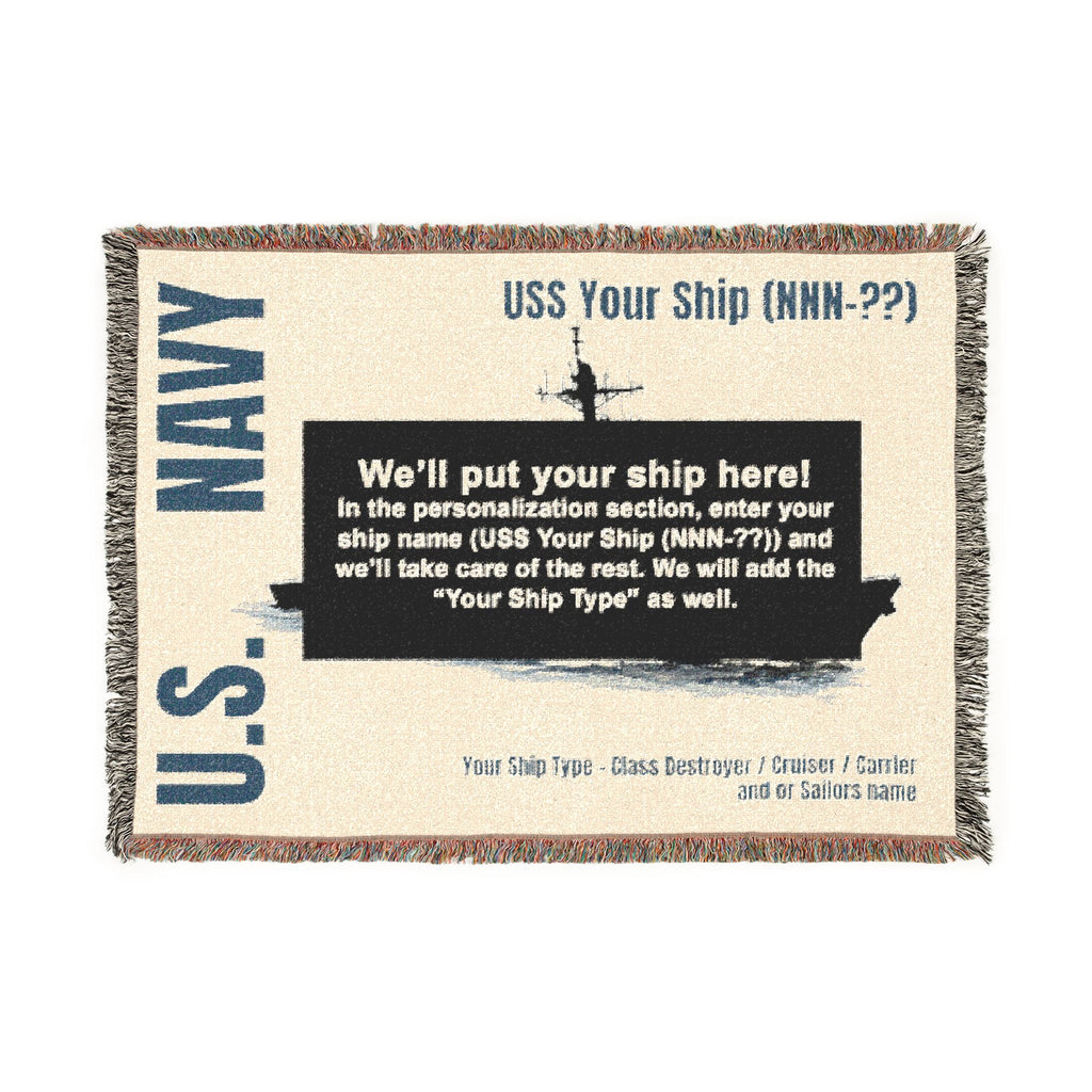 Personalized U.S. Navy Ship Woven Blanket – Custom USS Ship Blanket – Navy Veteran, Sailor & Military Gift