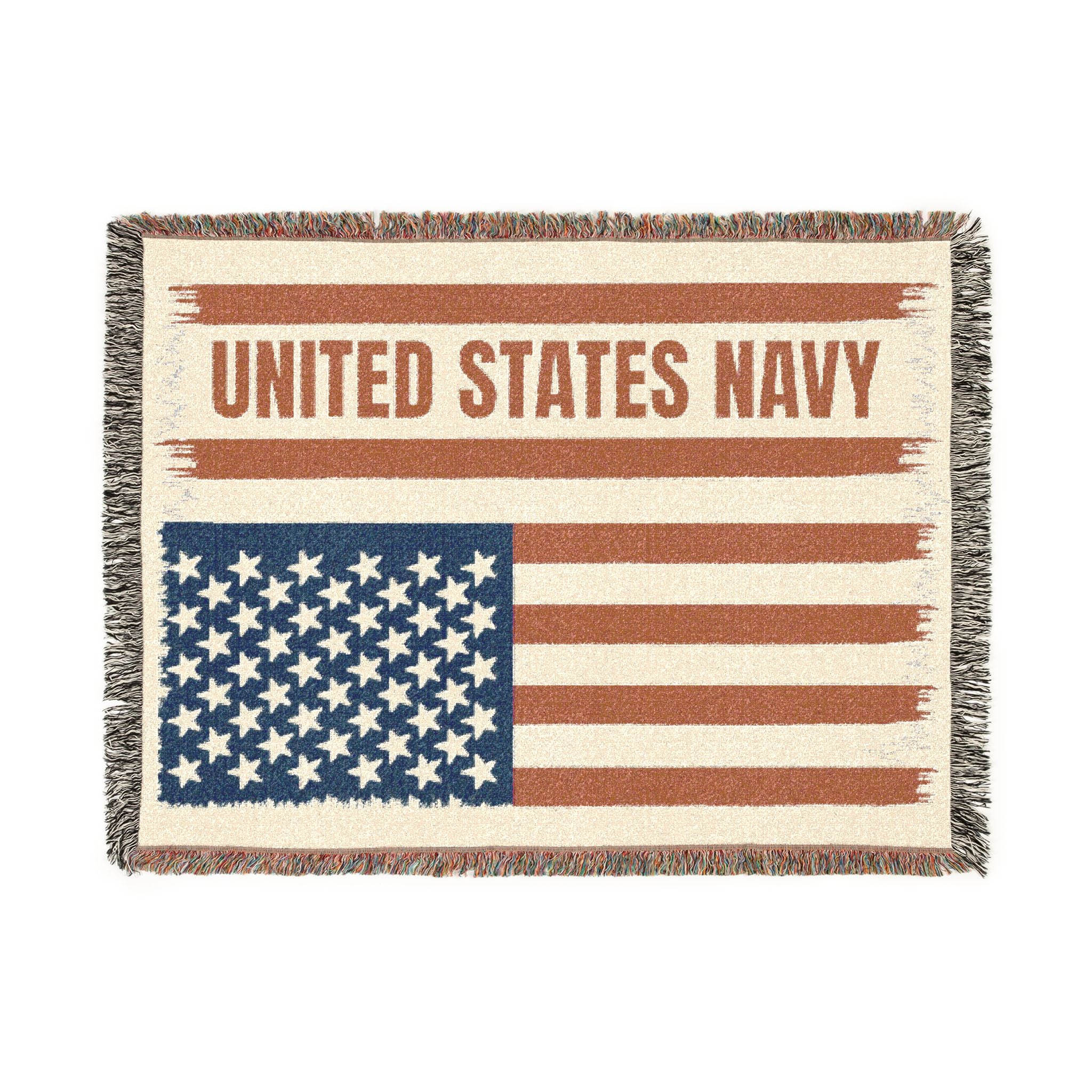 Custom U.S. Navy American Flag Woven Blanket – Personalized USN Military Throw – Navy Veteran & Sailor Gift