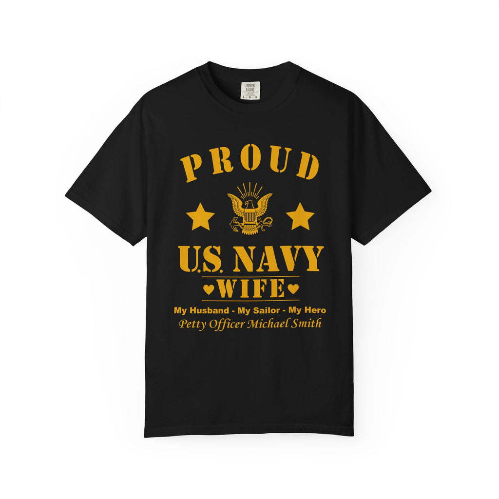 Custom Proud Navy Wife Comfort Colors T-Shirt – Personalized U.S. Navy Spouse Shirt with Name, Rank & Ship