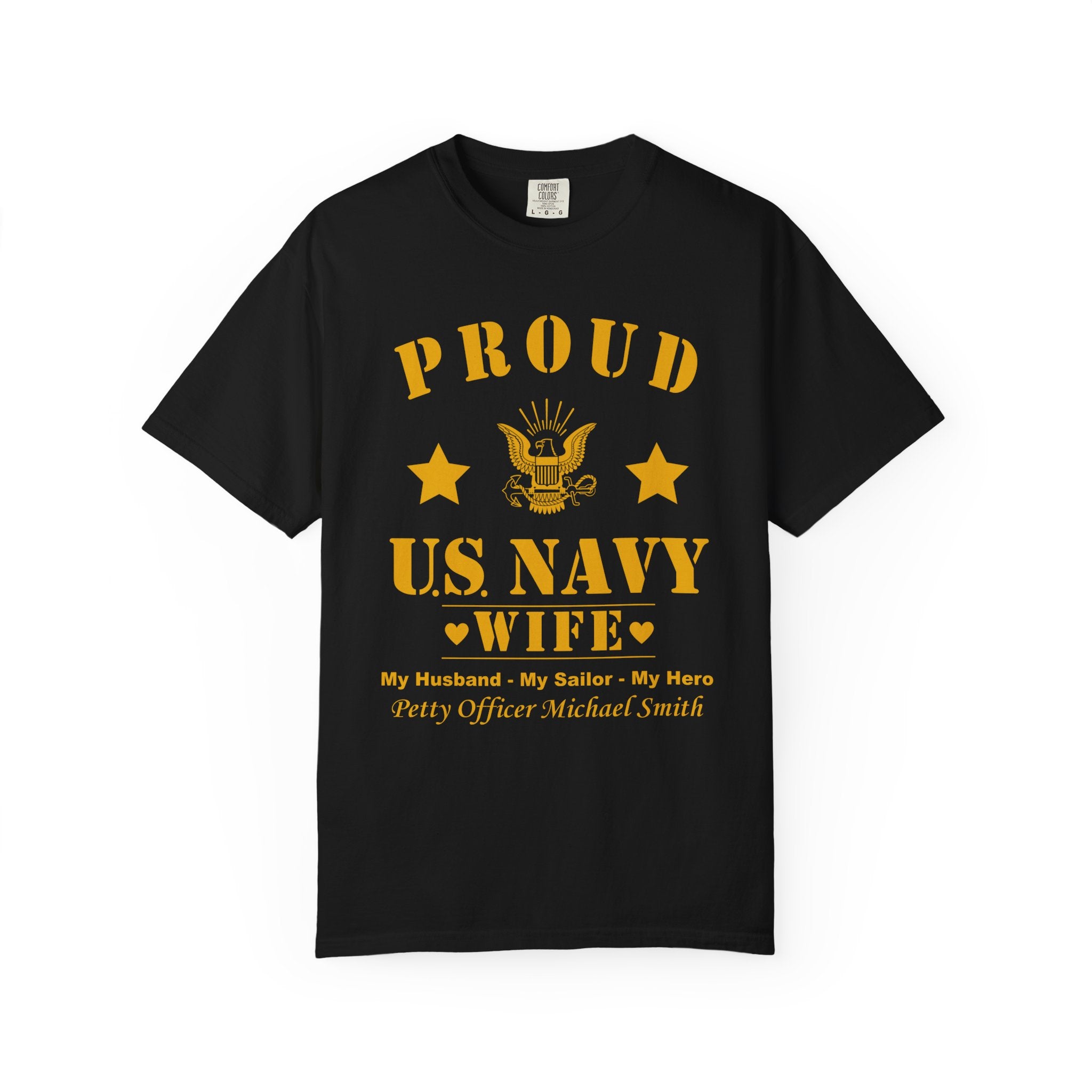 Custom Proud Navy Wife Comfort Colors T-Shirt – Personalized U.S. Navy Spouse Shirt with Name, Rank & Ship