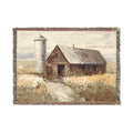 Rustic Barn Farmhouse Woven Blanket – Vintage Country Cotton Throw – Patriotic Farmhouse Decor