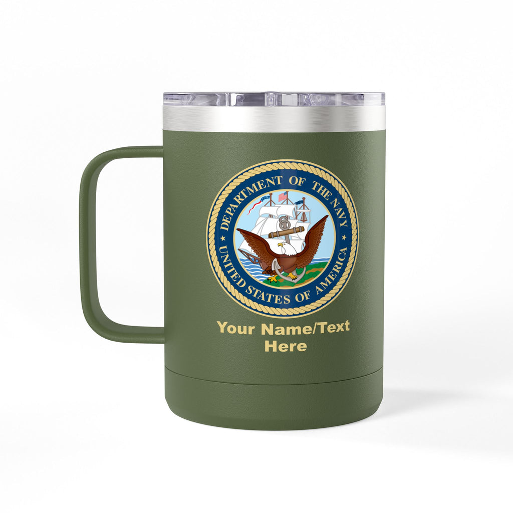 Custom U.S. Navy 15oz Travel Mug – Personalized Military Insulated Coffee Tumbler with Name, Rank or Ship