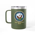 Custom U.S. Navy 15oz Travel Mug – Personalized Military Insulated Coffee Tumbler with Name, Rank or Ship