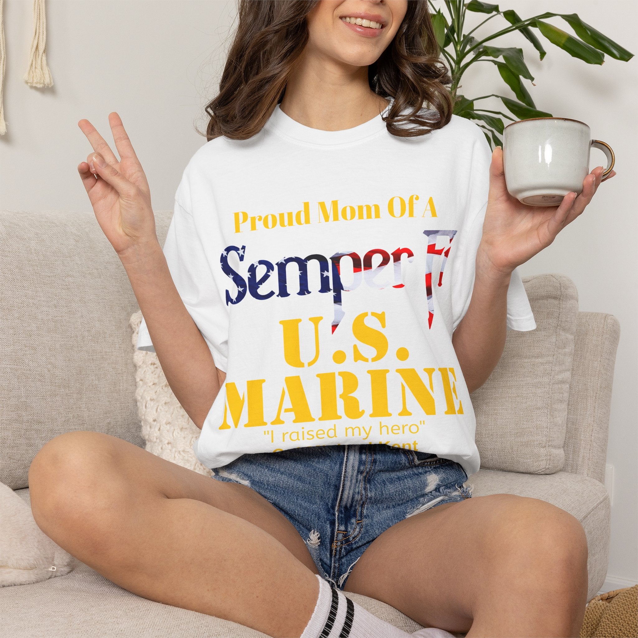 Custom Marine Mom Gold Shirt – Personalized Semper Fi USMC T-Shirt | Proud Military Mom Gift | Comfort Colors 1717