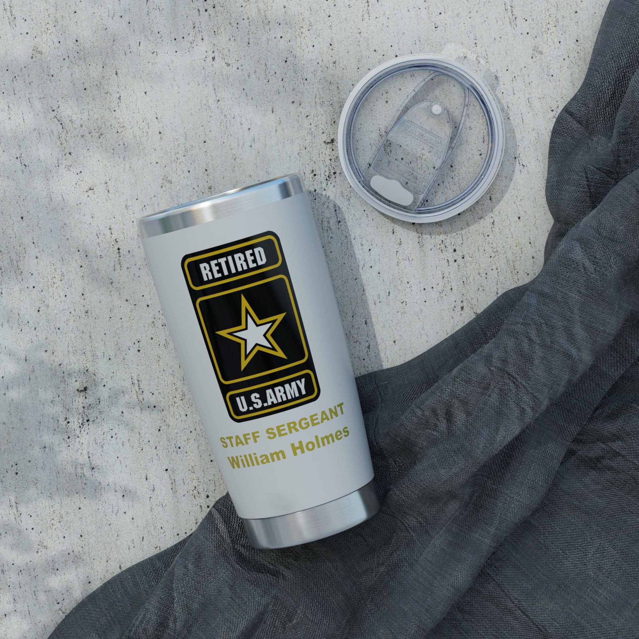 Custom U.S. Army Retired 20oz Tumbler – Personalized Military Retirement Travel Mug with Rank, Name or Message