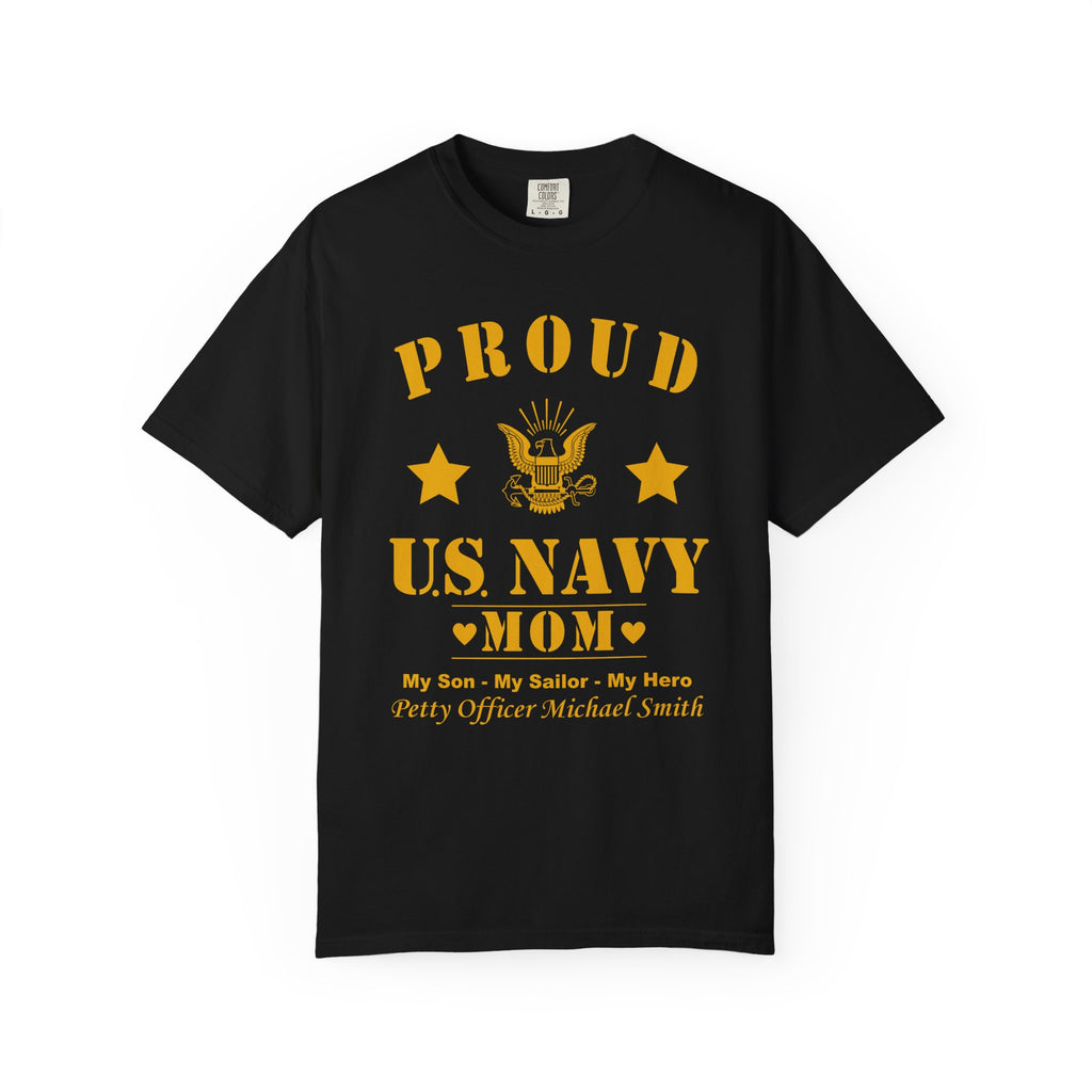 Custom Proud Navy Mom Comfort Colors T-Shirt – Personalized U.S. Navy Mom Shirt with Name, Rank & Ship