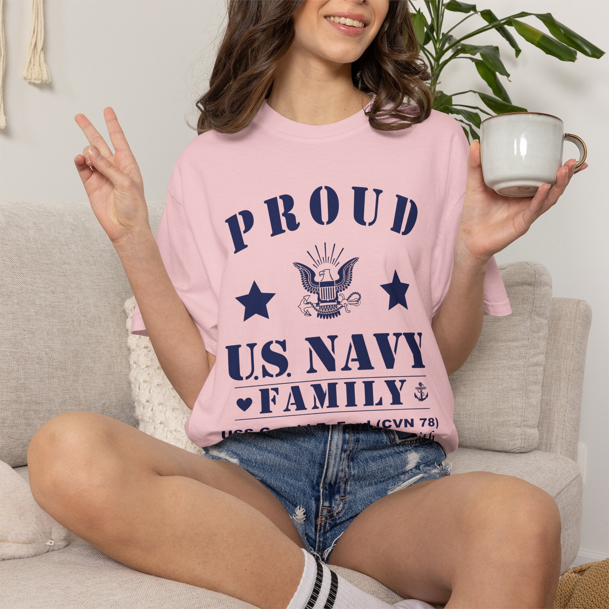 Custom Proud Navy Family Comfort Colors T-Shirt – Personalized U.S. Navy Family Shirt with Name, Ship & Rank