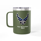 Custom U.S. Air Force Logo 15oz Travel Mug – Personalized Military Coffee Tumbler with Name & Rank