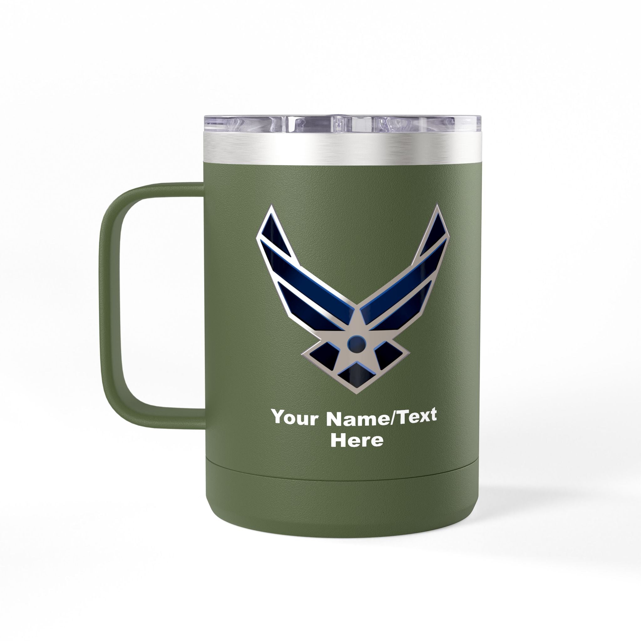 Custom U.S. Air Force Logo 15oz Travel Mug – Personalized Military Coffee Tumbler with Name & Rank