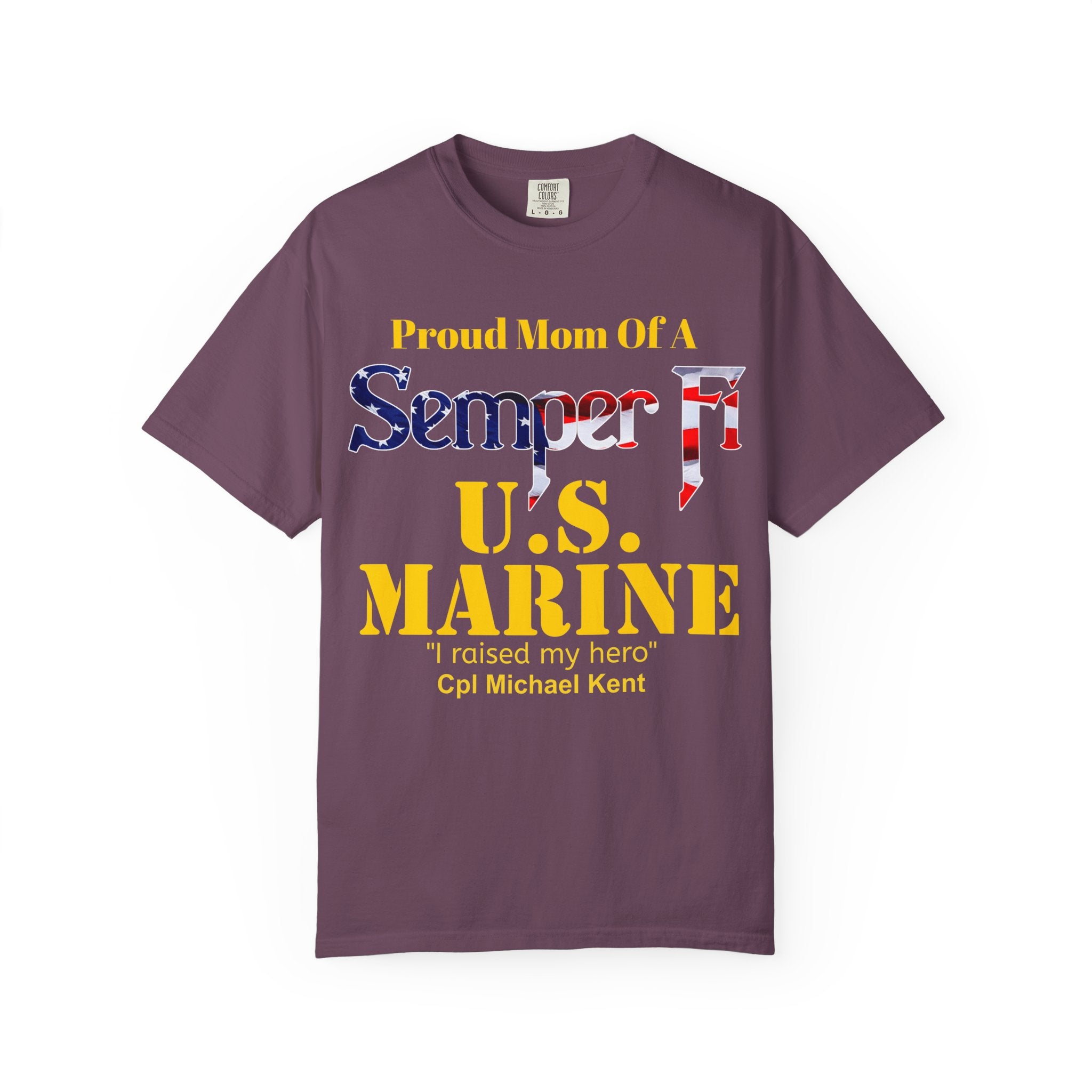 Custom Marine Mom Gold Shirt – Personalized Semper Fi USMC T-Shirt | Proud Military Mom Gift | Comfort Colors 1717