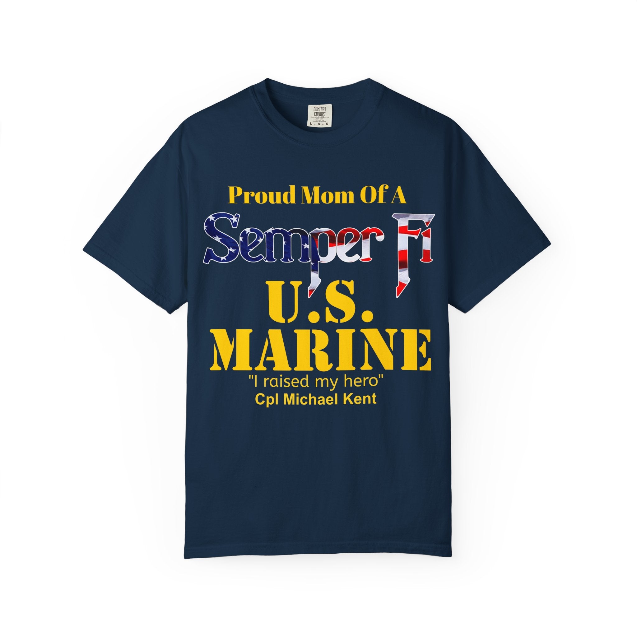 Custom Marine Mom Gold Shirt – Personalized Semper Fi USMC T-Shirt | Proud Military Mom Gift | Comfort Colors 1717