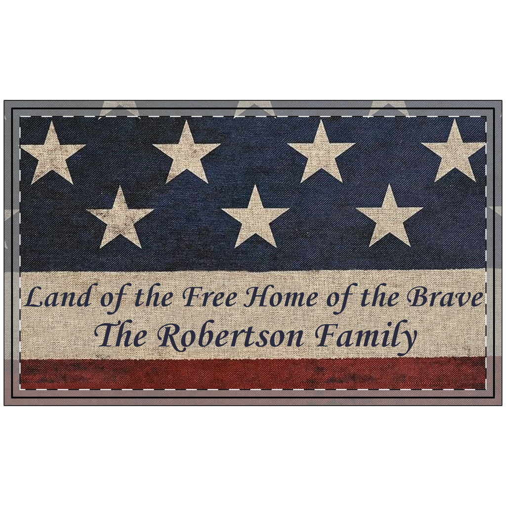 Personalized Land of the Free Doormat – American Flag Custom Military Family Welcome Mat
