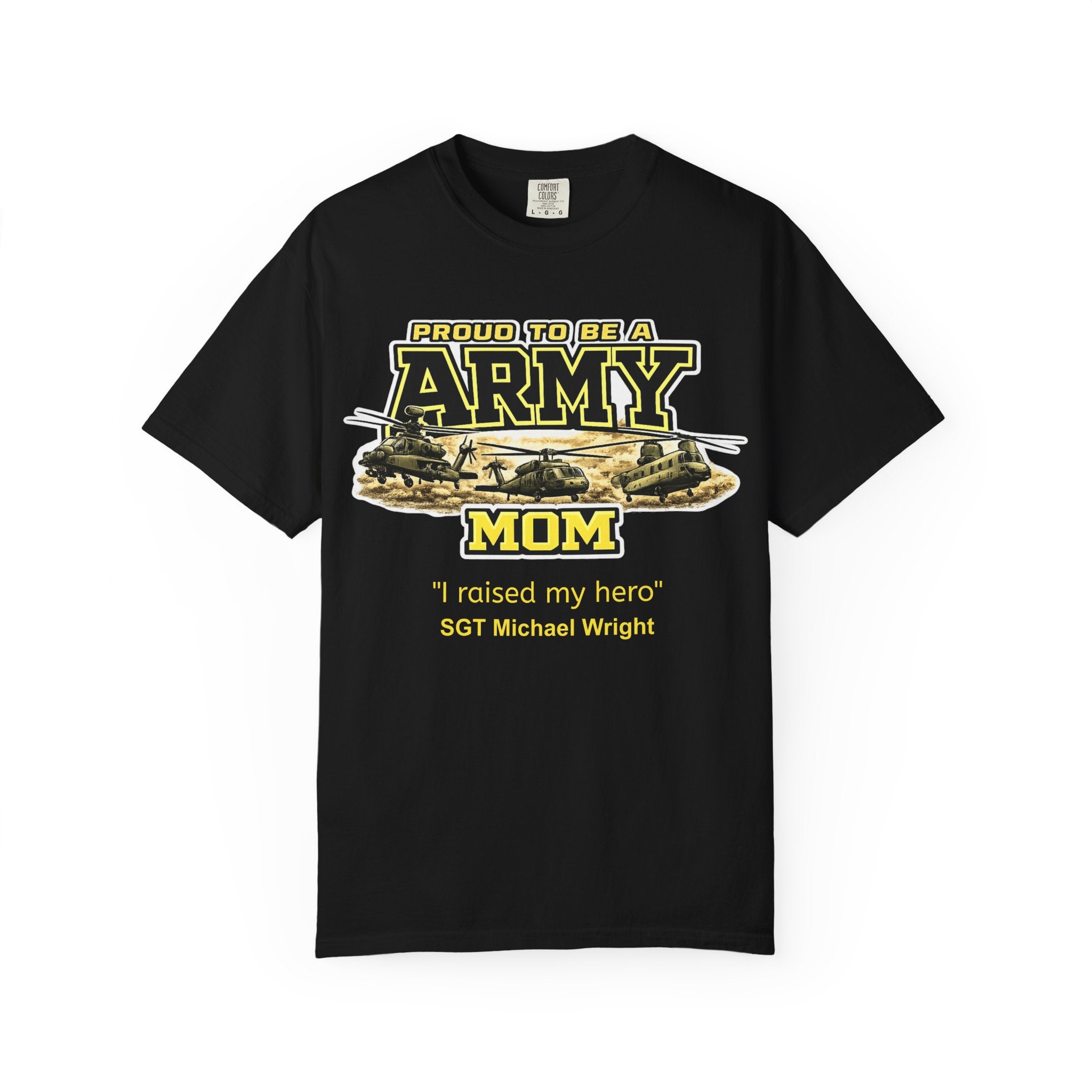 Army Mom Shirt with Helicopters – Personalized Proud Army Mom Comfort Colors Tee