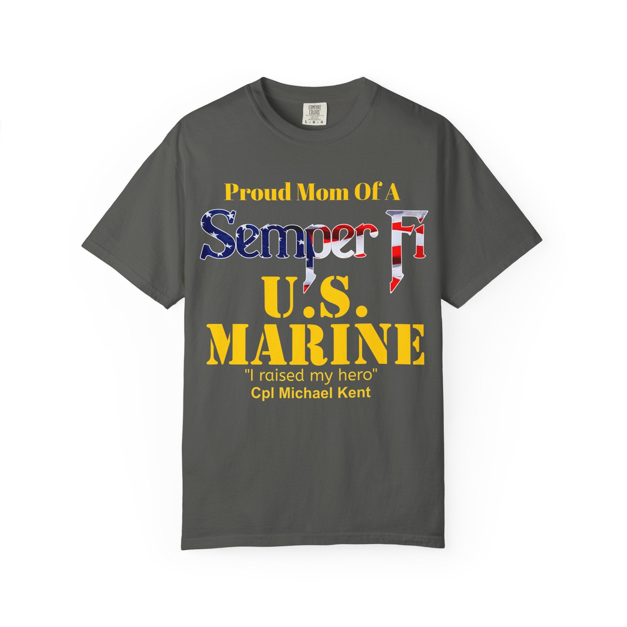 Custom Marine Mom Gold Shirt – Personalized Semper Fi USMC T-Shirt | Proud Military Mom Gift | Comfort Colors 1717