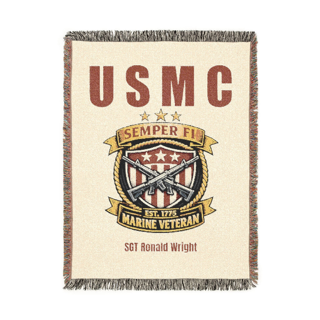 Custom U.S. Marine Corps Woven Blanket – Personalized USMC Gift – Upload Your Own Design