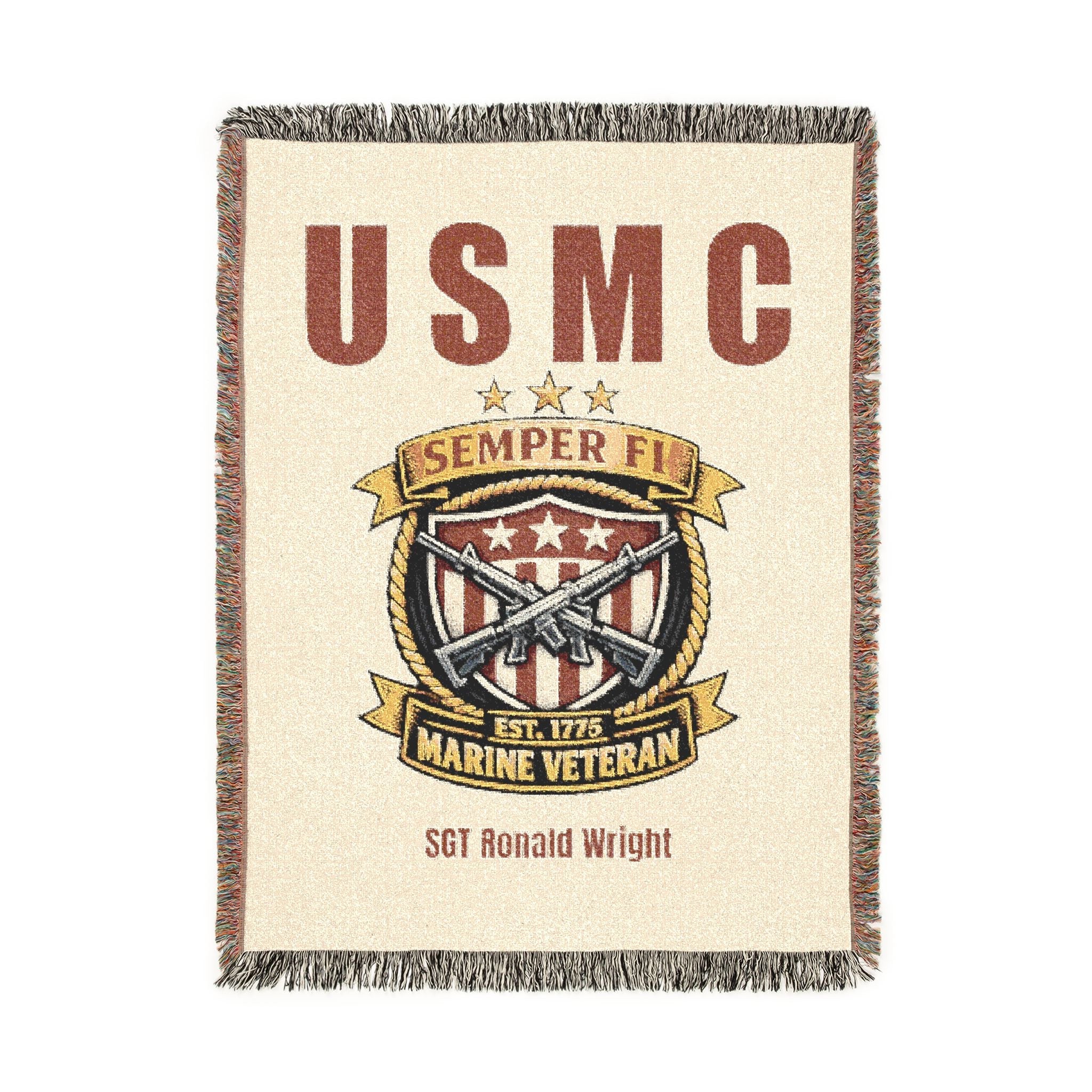 Custom U.S. Marine Corps Woven Blanket – Personalized USMC Gift – Upload Your Own Design