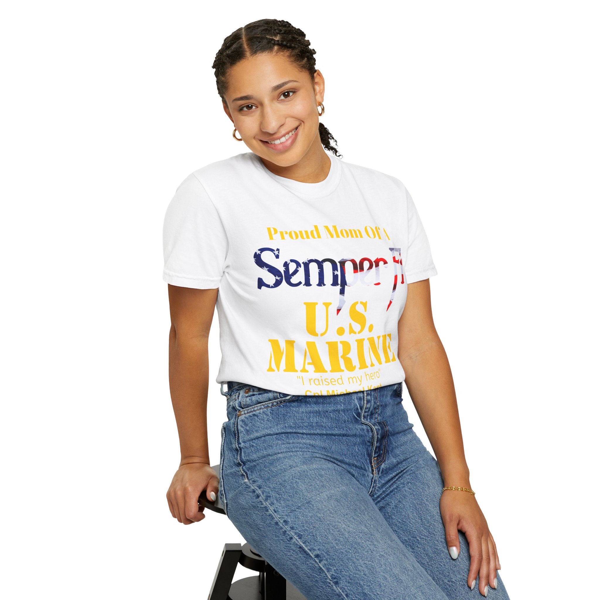 Custom Marine Mom Gold Shirt – Personalized Semper Fi USMC T-Shirt | Proud Military Mom Gift | Comfort Colors 1717