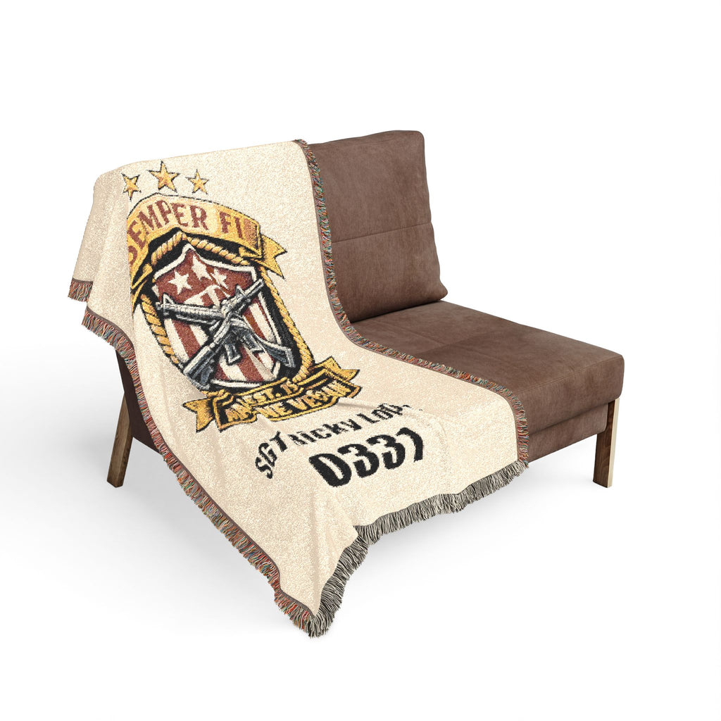 Vintage Military Emblem Woven Blanket — Custom Badge Throw (Includes Serial Number)