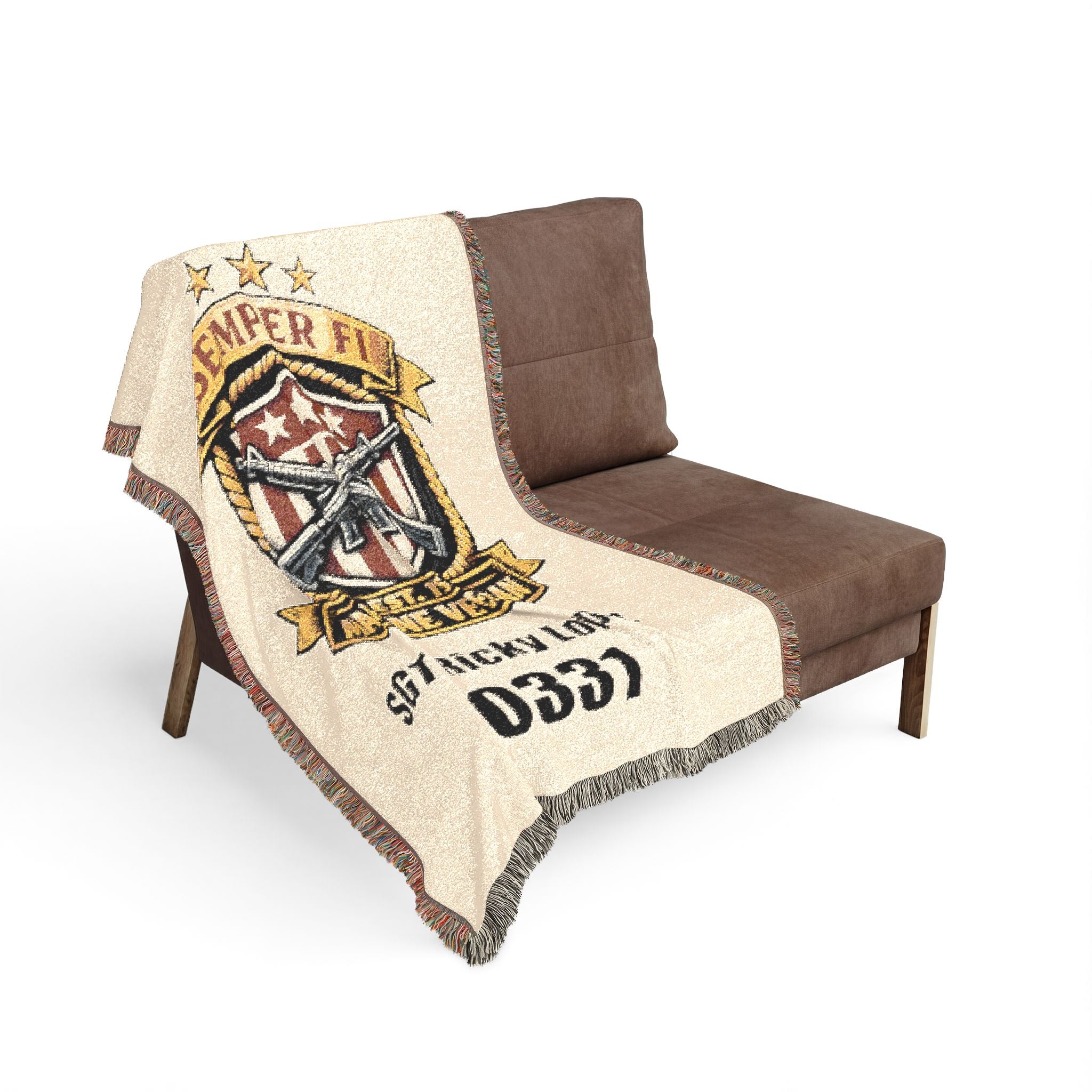 Vintage Military Emblem Woven Blanket — Custom Badge Throw (Includes Serial Number)