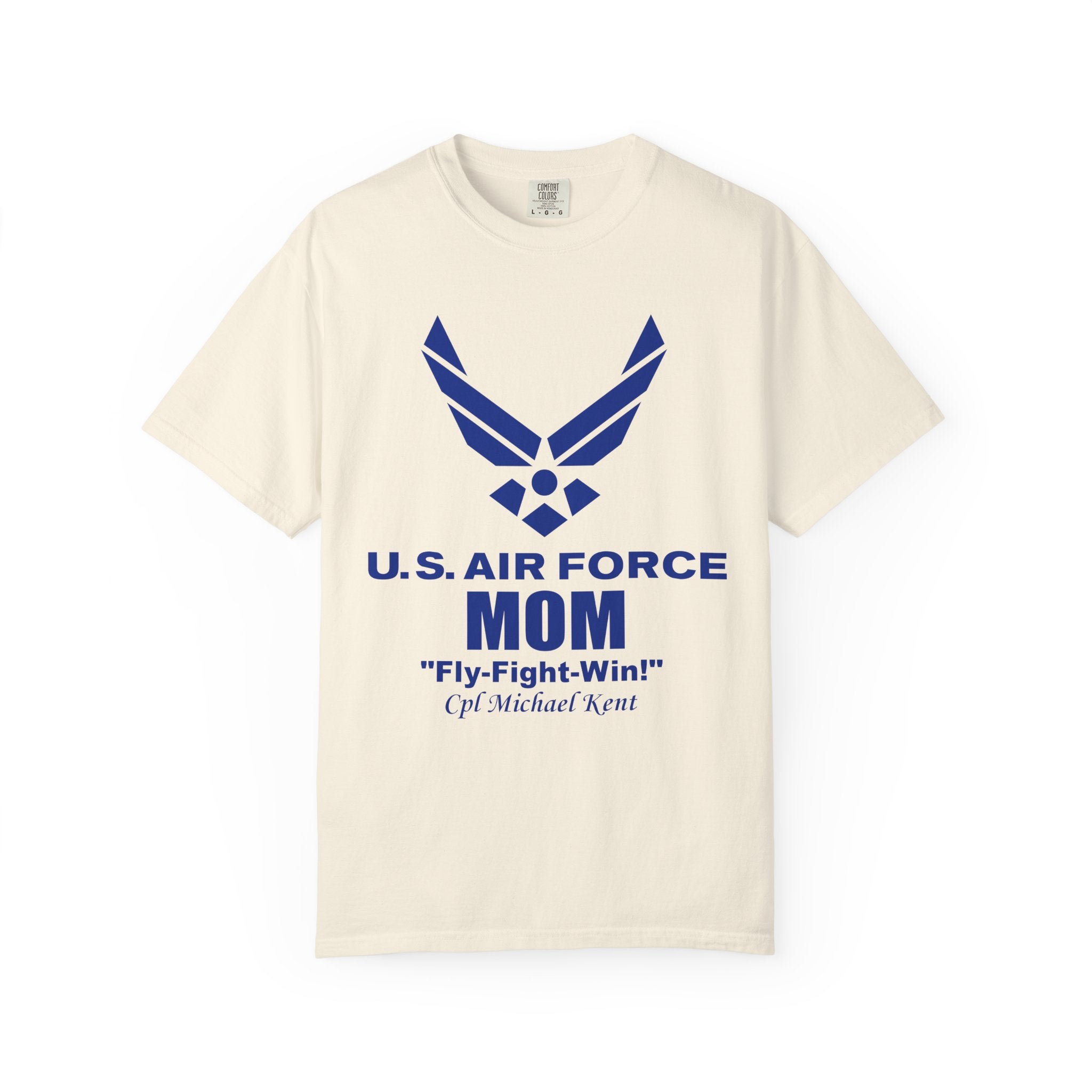 Custom Air Force Mom T-Shirt – Personalized Military Shirt with Rank, Name, Aircraft | Comfort Colors 1717