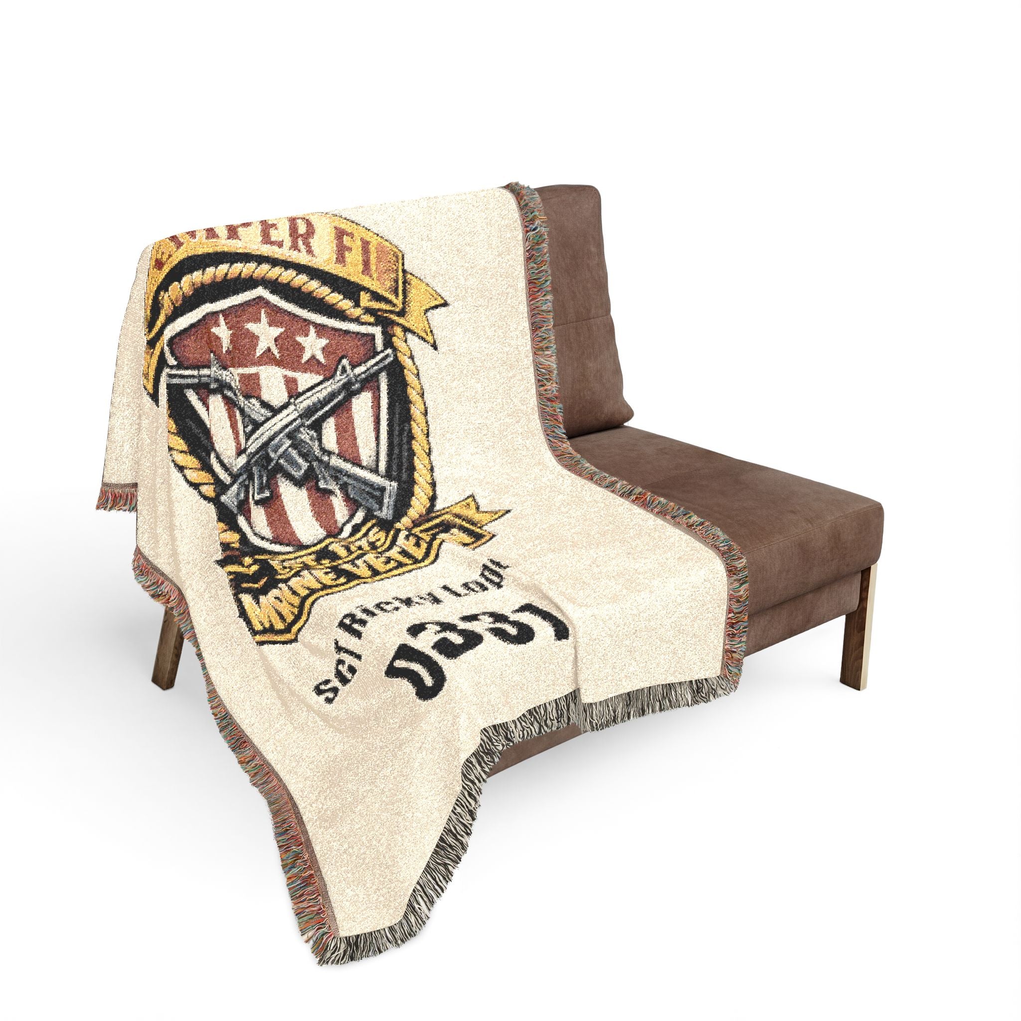 Vintage Military Emblem Woven Blanket — Custom Badge Throw (Includes Serial Number)
