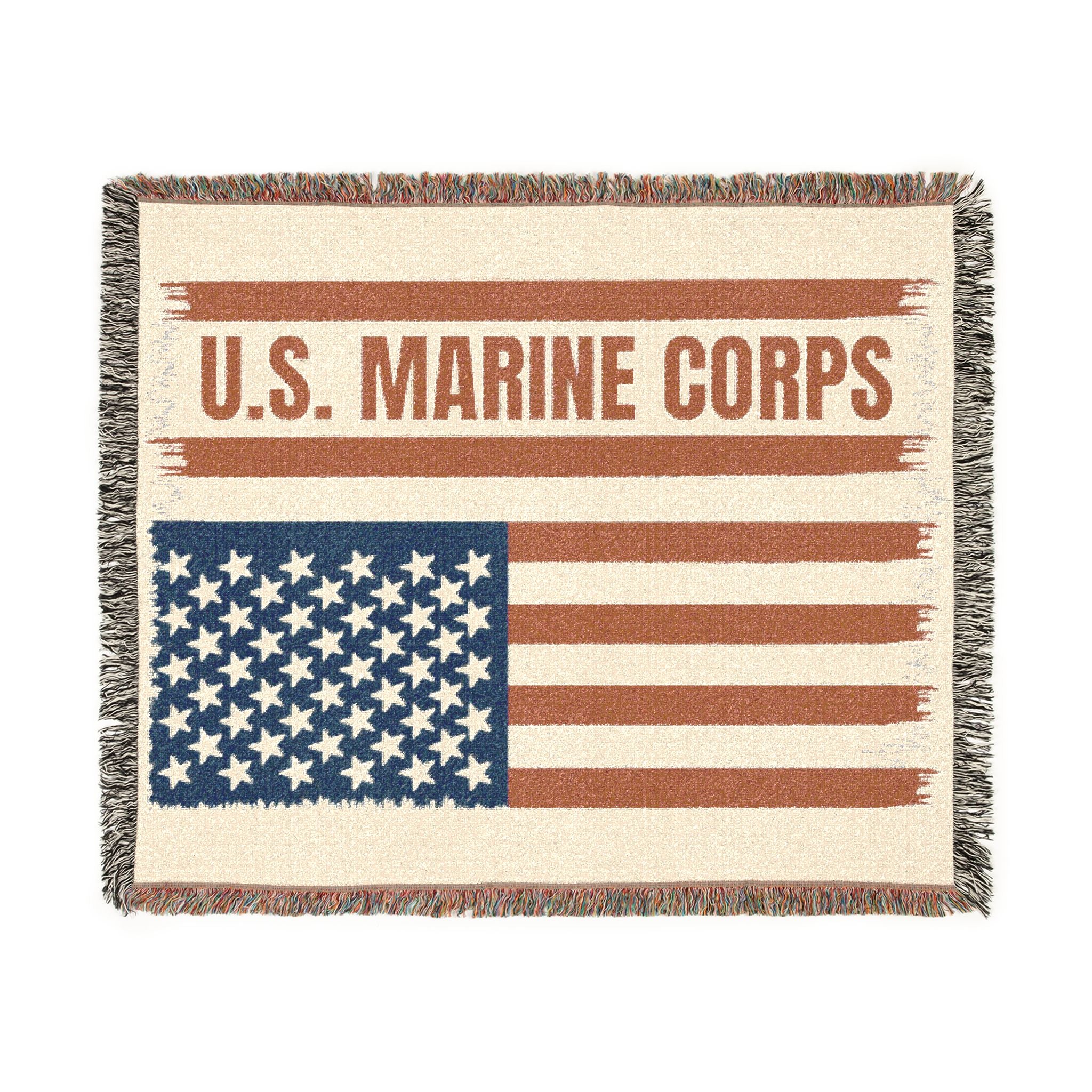 Custom U.S. Marine Corps American Flag Woven Blanket – Personalized USMC Blanket – Marine Veteran Gift