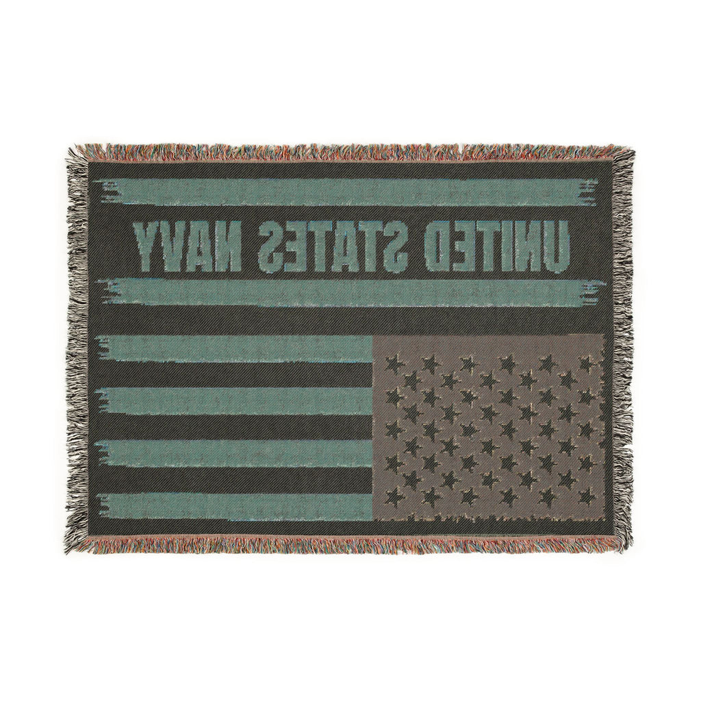 Custom U.S. Navy American Flag Woven Blanket – Personalized USN Military Throw – Navy Veteran & Sailor Gift