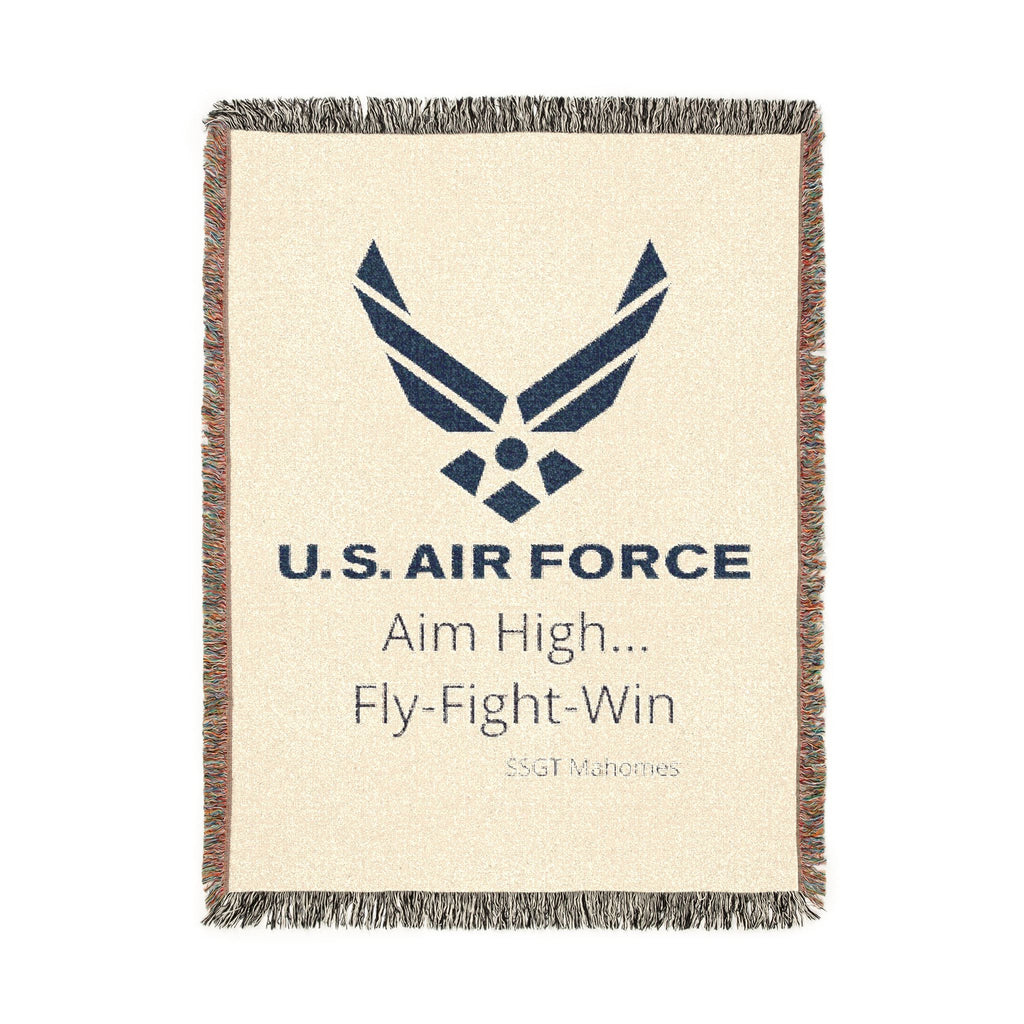 Custom U.S. Air Force Aim High Woven Blanket – Personalized USAF Military Gift with Name & Rank