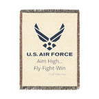 Custom U.S. Air Force Aim High Woven Blanket – Personalized USAF Military Gift with Name & Rank