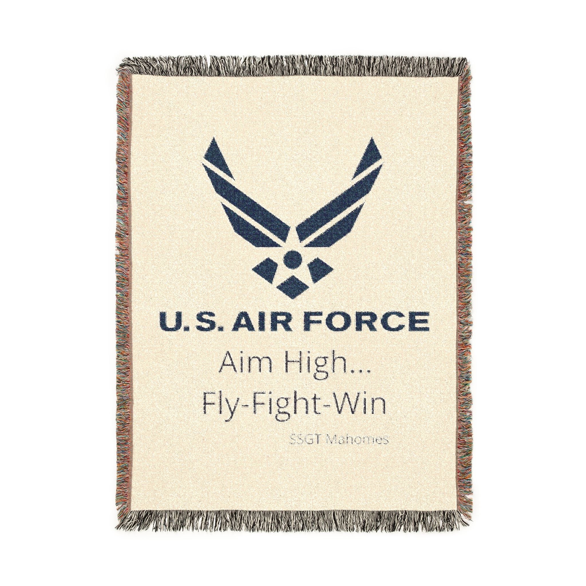 Custom U.S. Air Force Aim High Woven Blanket – Personalized USAF Military Gift with Name & Rank